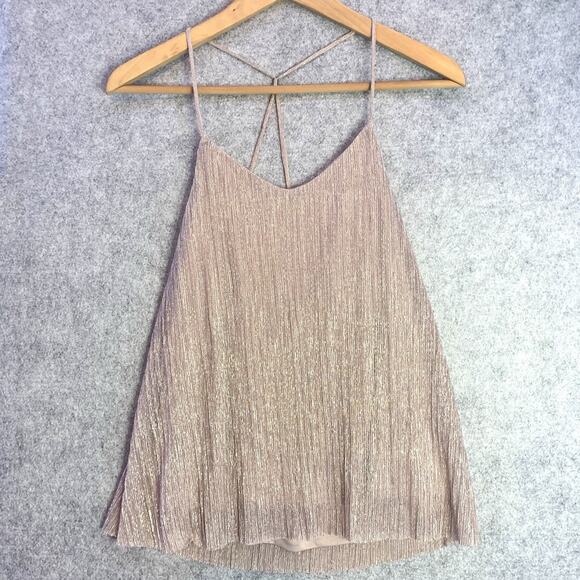 Express Pale Pink Shiny Cami, Women’s M, Metallic Spaghetti Strap New Years Eve - Picture 4 of 12